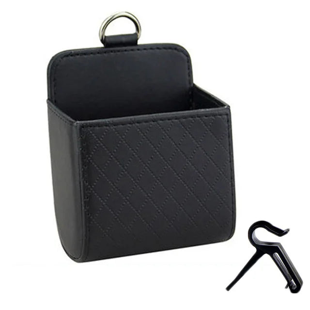 Car Air Vent Storage Bag - Leather Organizer for Phone Keys Sunglasses