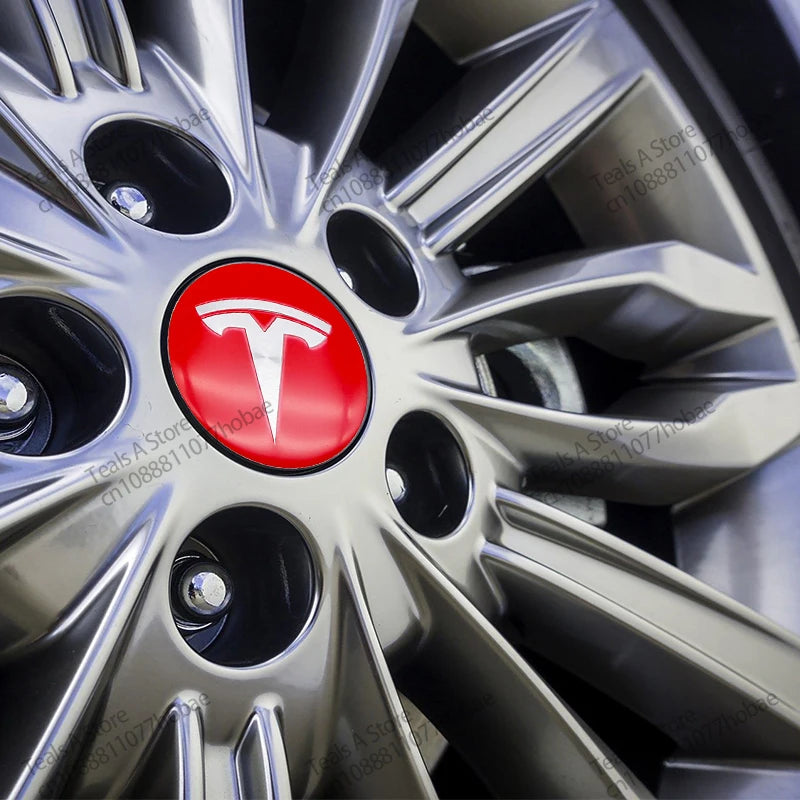 Tesla Wheel Center Hub Cap Emblems 60mm - 4pcs Set Car Logo Sticker for Model 3/Y/S/X