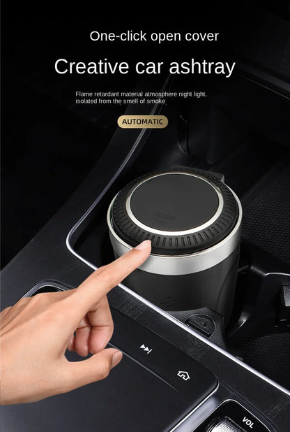 One-Click Car Ashtray with LED Light - Metal Lining & Splash Proof