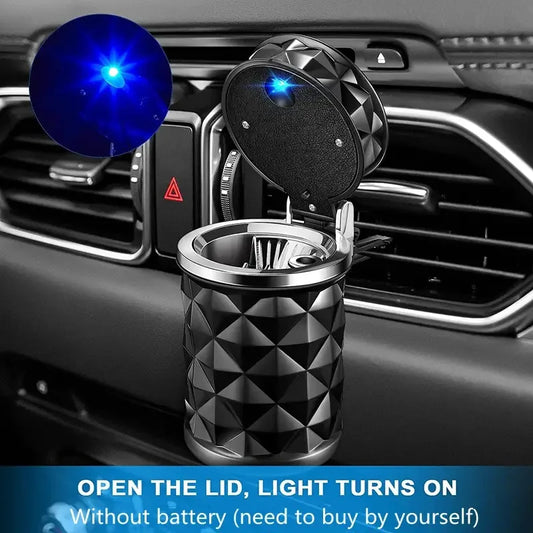 Car Cigarette Ashtray Cup with LED Light & Lid - Portable Detachable