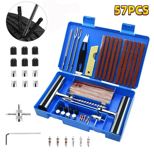 Auto Tire Repair Set 33/57PCS - Heavy Duty Puncture Repair Tools for Car Van Motorcycle