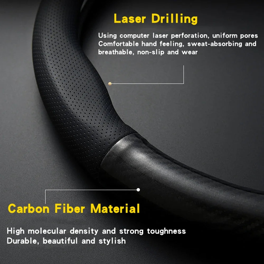 Universal Car Steering Wheel Cover - Carbon Fiber Leather Anti-Slip
