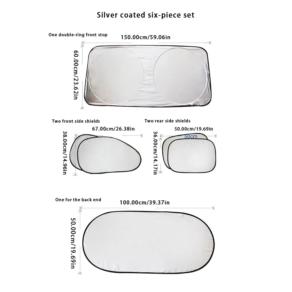 Car Sunshade Windshield Covers 6-Piece Set - UV Protection & Snow Shield