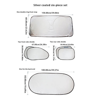 Car Sunshade Windshield Covers 6-Piece Set - UV Protection & Snow Shield