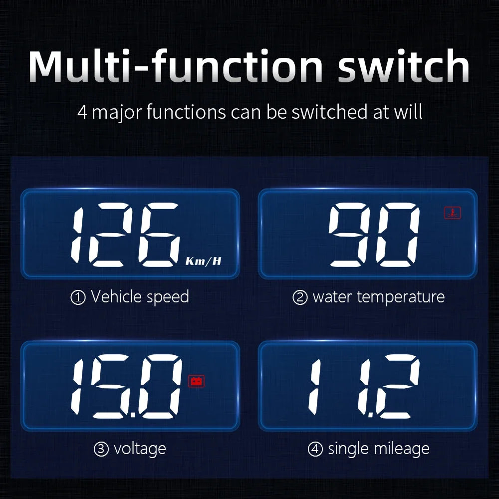 Multi-function switch display with vehicle speed, water temperature, voltage, and single mileage indicators.
