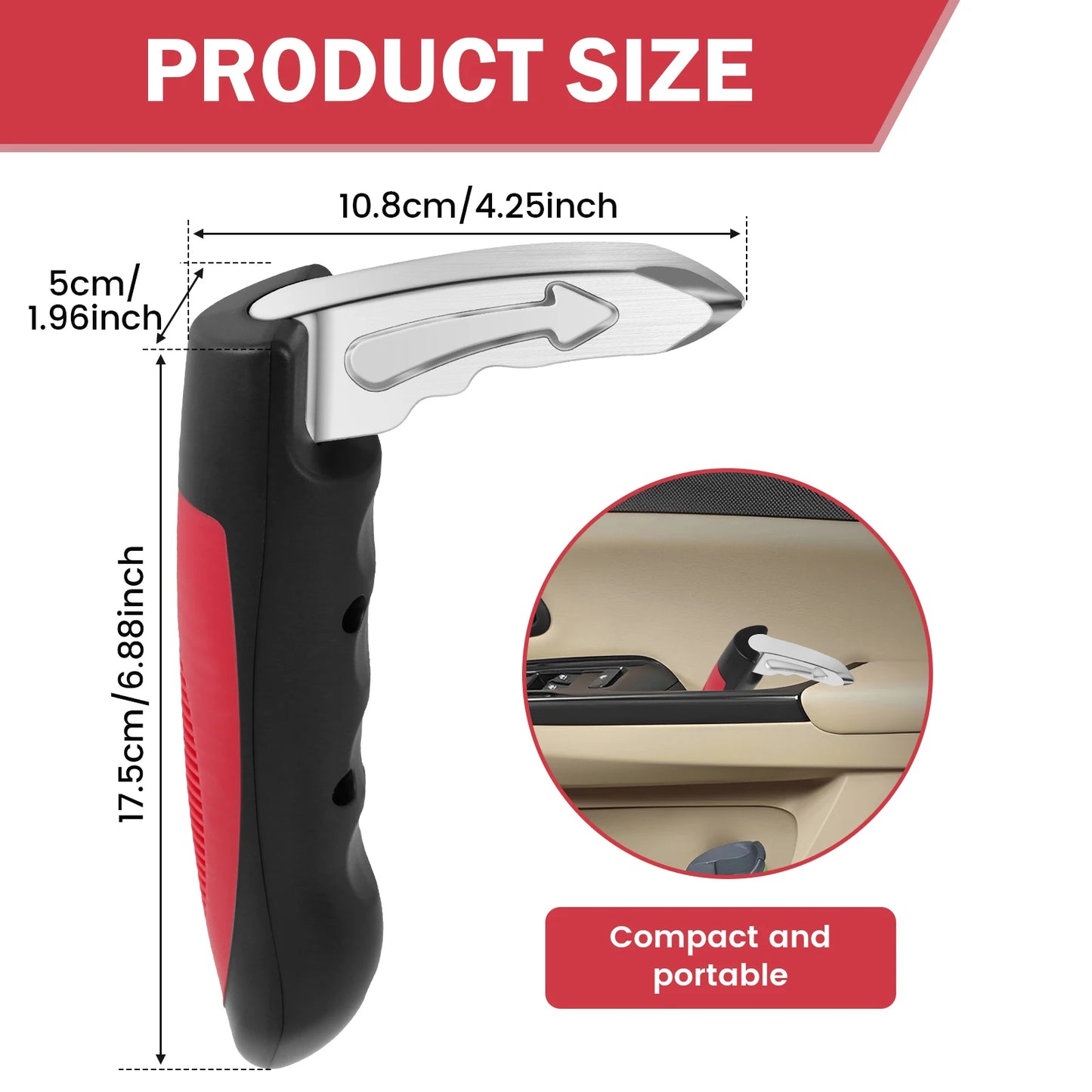 Car Door Assist Handle 2-in-1 - Multi-Function Window Breaker Support