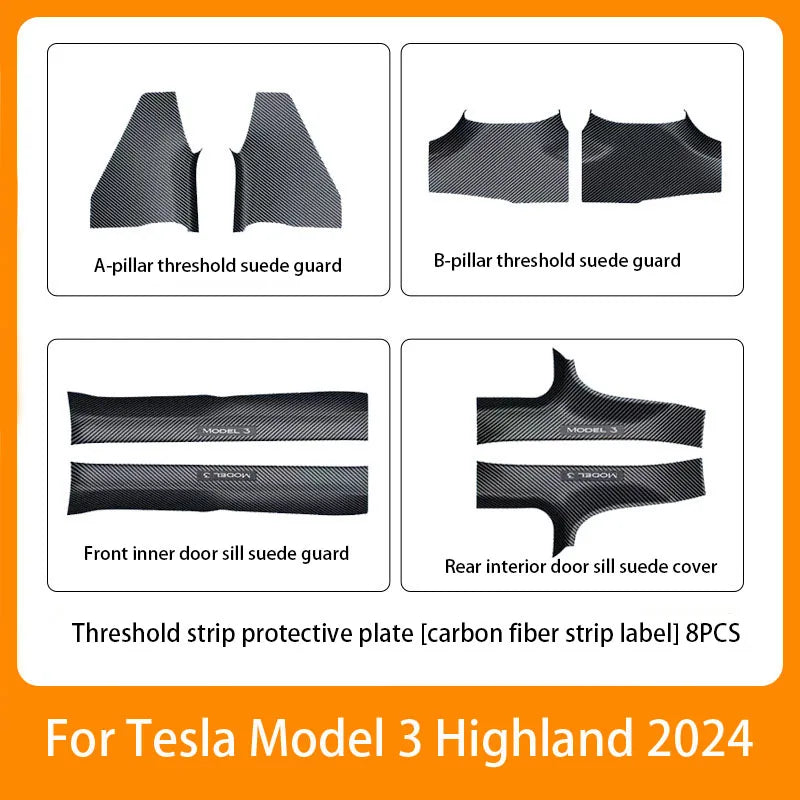 Tesla Model 3/Y Door Sill Protector - Anti-Kick Threshold Strip Guard New Model 3 8PCS
