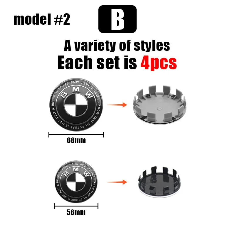 BMW Wheel Center Caps 4PCS - 68mm/56mm Hub Caps for Performance Models