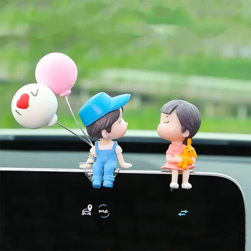 Cute Cartoon Couples Car Decoration Accessories Romantic Figurines Balloon Ornament Auto Interior Dashboard Accessories Gifts