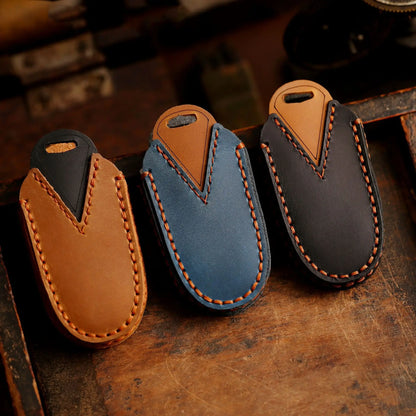 Tesla Leather Key Cover - Keychain Holder Case Protector for Model S/3/X Keyless Remote