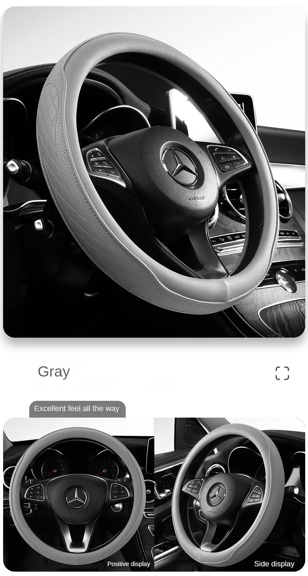 Premium Napa Leather Steering Wheel Cover - Universal 15 Inch Non-Slip