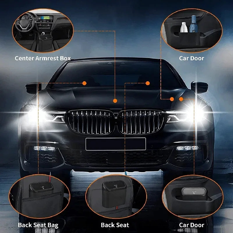 Car Trash Can with Lid - Leak-Proof Mini Waste Container with 300 Bags