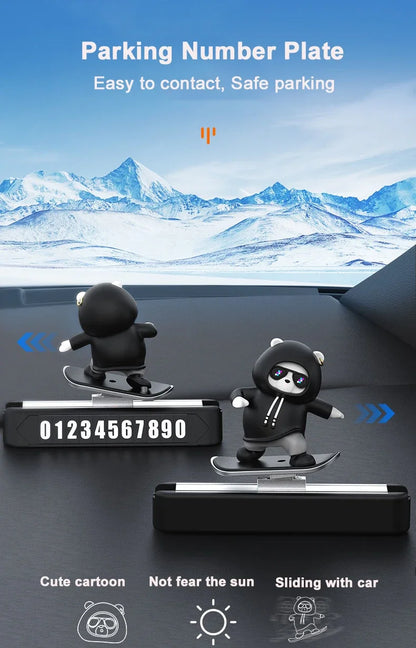 Car Dashboard Decoration - Skateboard Bear Magnetic Parking Plate
