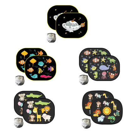 Cartoon Car Sunshade for Children - Side Window Sunvisor with Storage Bag PVC Mesh Cover