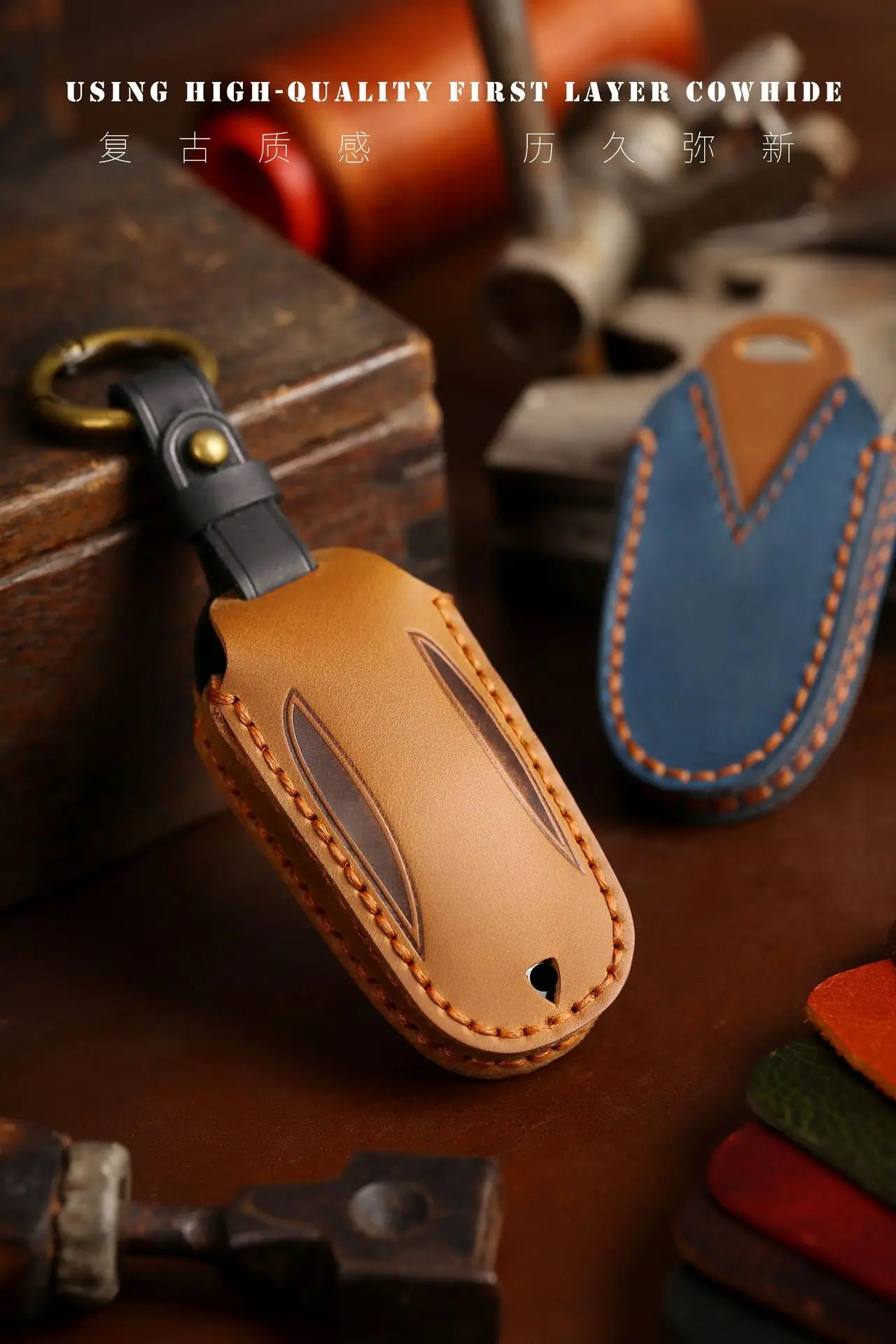Tesla Leather Key Cover - Keychain Holder Case Protector for Model S/3/X Keyless Remote