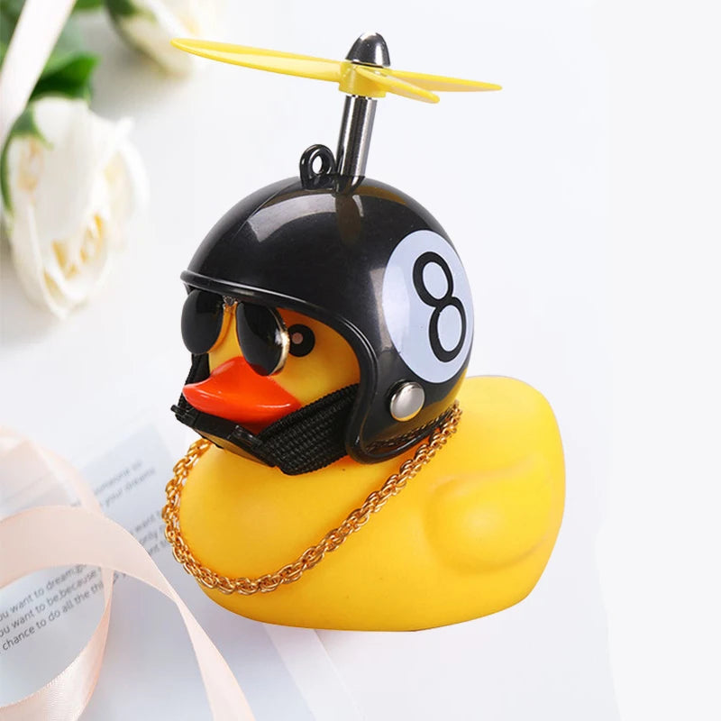 Car Duck with Helmet Wind Pendant - Yellow Duck Bike Accessory