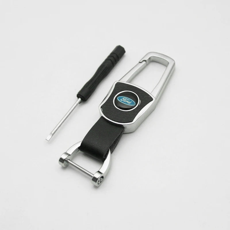 Ford 3D Metal Leather Keychain Badge - Car Emblem Key Chain Ring