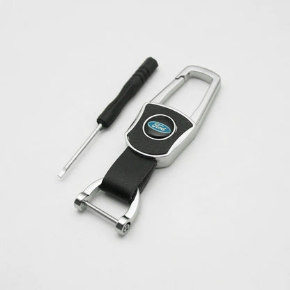Ford 3D Metal Leather Keychain Badge - Car Emblem Key Chain Ring