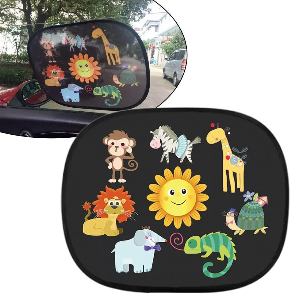 Cartoon Car Sunshade for Children - Side Window Sunvisor with Storage Bag PVC Mesh Cover