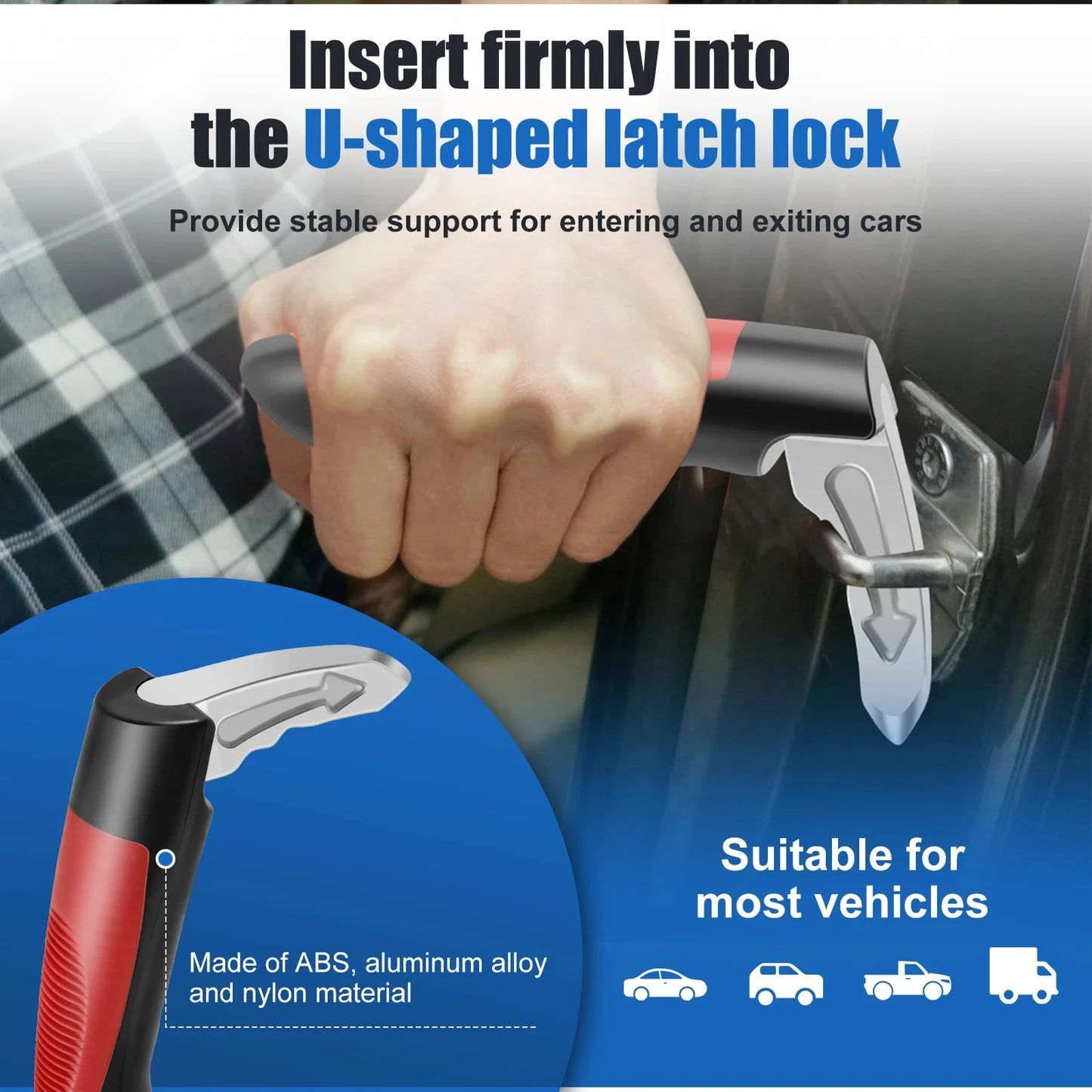 Car Door Assist Handle 2-in-1 - Multi-Function Window Breaker Support