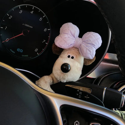 Plush Puppy Car Wiper Decoration - Kawaii Bowknot Dog Ornament