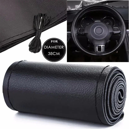 PU Leather Steering Wheel Cover - Braided Anti-Scratch Protection