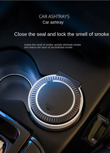 One-Click Car Ashtray with LED Light - Metal Lining & Splash Proof