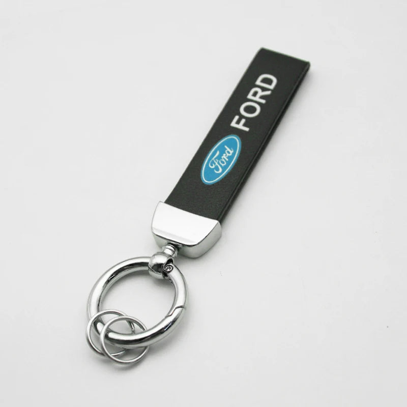 Ford 3D Metal Leather Keychain Badge - Car Emblem Key Chain Ring