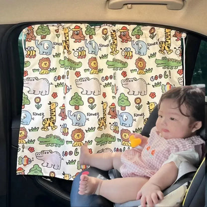 Car Window Sunshade Curtain - Cartoon Suction Cup UV Protection Kids