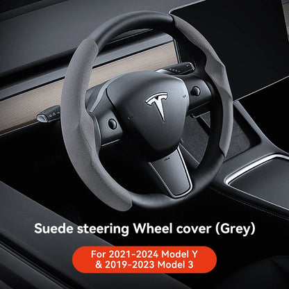Tesla Model 3/Y Highland Juniper Carbon Fiber Steering Wheel Cover - Premium Leather