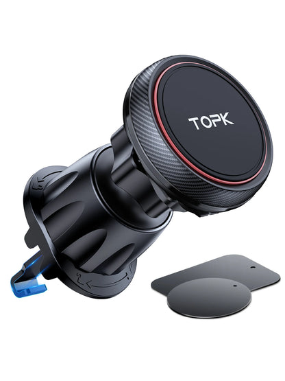 TOPK Magnetic Car Phone Mount - Air Vent Holder with 6 N52 Magnets for iPhone 15