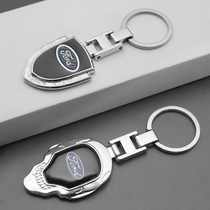 Ford 3D Metal Leather Keychain Badge - Car Emblem Key Chain Ring