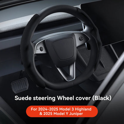Tesla Model 3/Y Highland Juniper Carbon Fiber Steering Wheel Cover - Premium Leather
