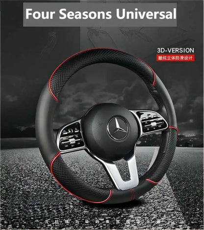 Premium Leather Steering Wheel Cover - Universal 14.5-15 Inch Diamond Pattern