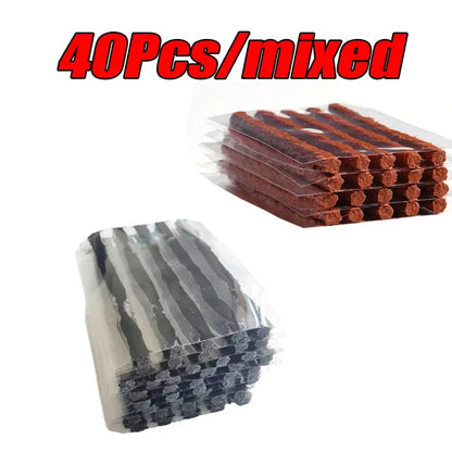 Car Tire Repair Tool Kit - 8 Piece Set with Rubber Strips