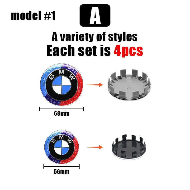BMW Wheel Center Caps 4PCS - 68mm/56mm Hub Caps for Performance Models