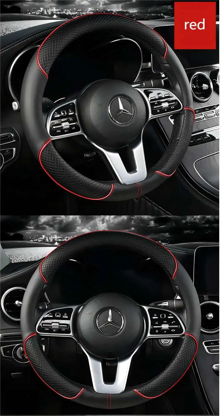 Premium Leather Steering Wheel Cover - Universal 14.5-15 Inch Diamond Pattern