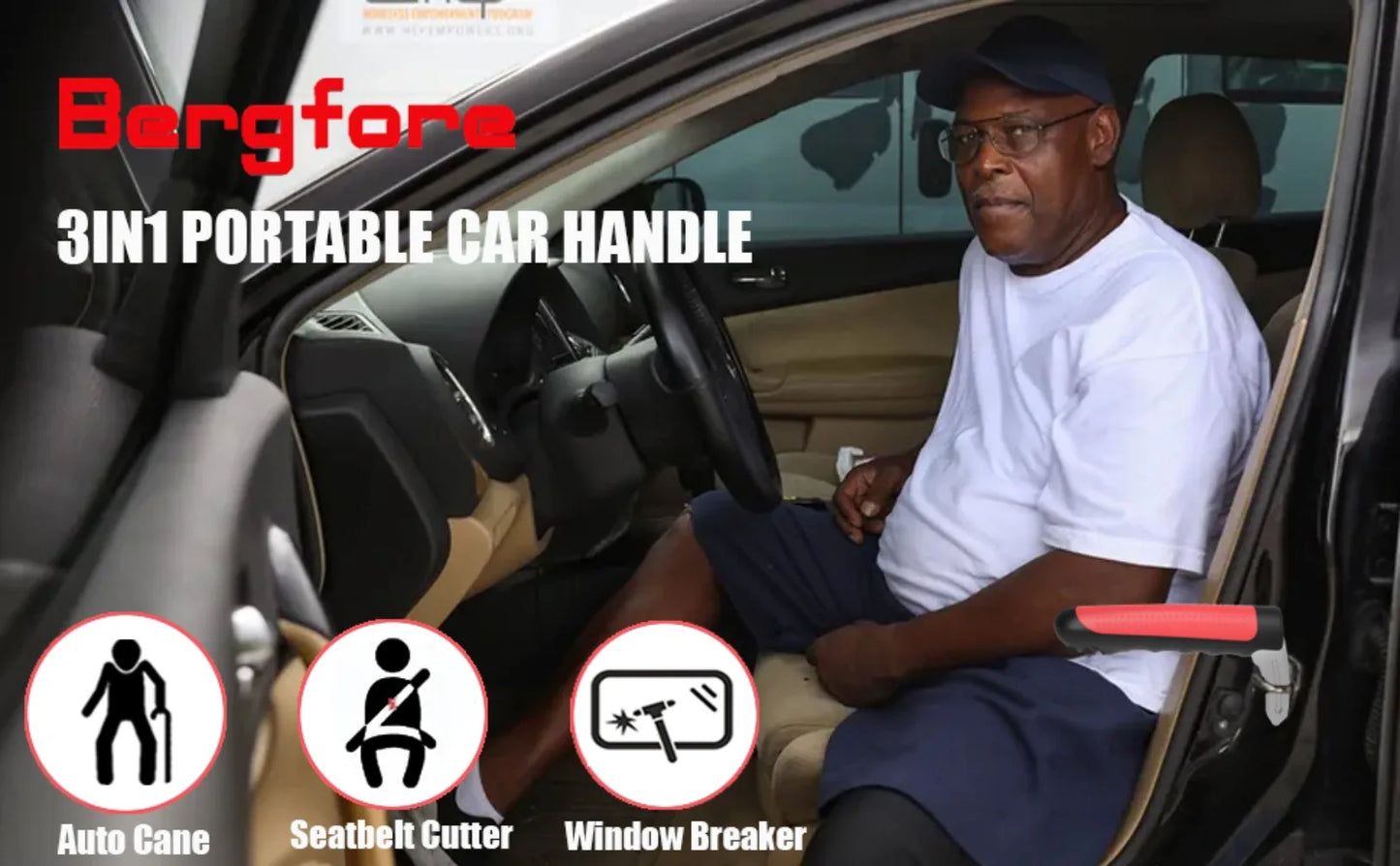 Car Door Assist Handle 2-in-1 - Multi-Function Window Breaker Support