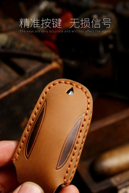 Tesla Leather Key Cover - Keychain Holder Case Protector for Model S/3/X Keyless Remote