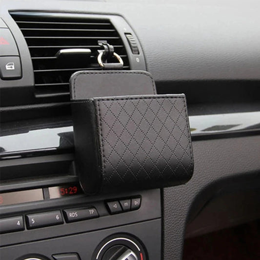 Car Air Vent Storage Bag - Leather Organizer for Phone Keys Sunglasses