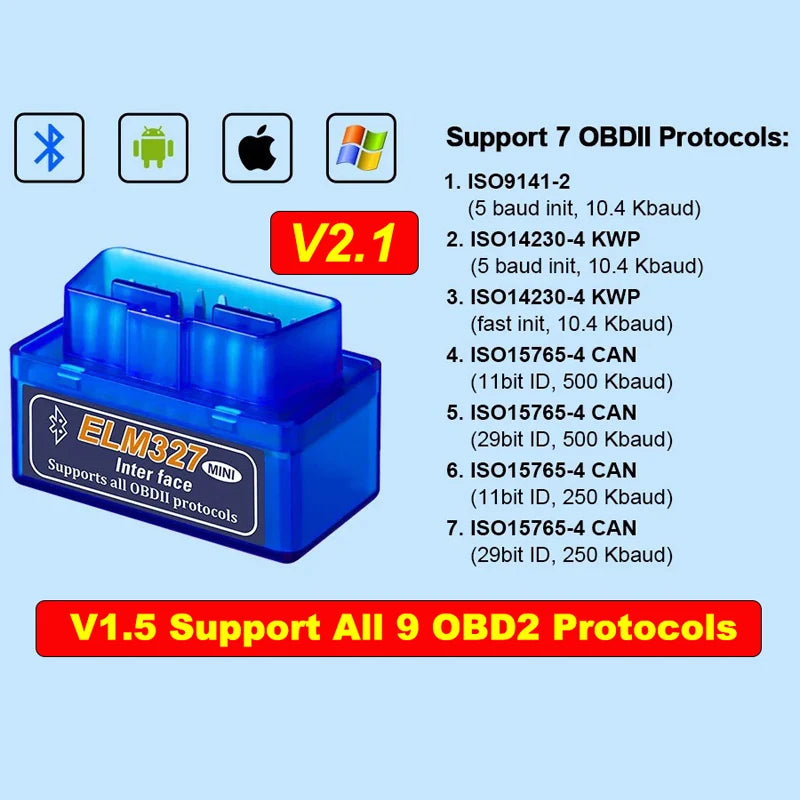 Mini ELM327 Bluetooth OBD2 Scanner - Car Diagnostic Code Reader Tool