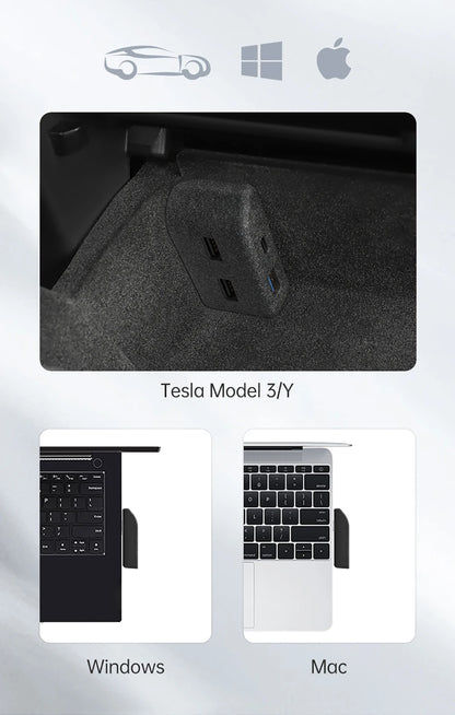 Tesla Model 3 Y Glove Box USB Hub - Highland Juniper Quick Charger 2021-2025
