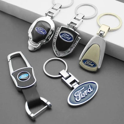 Ford 3D Metal Leather Keychain Badge - Car Emblem Key Chain Ring