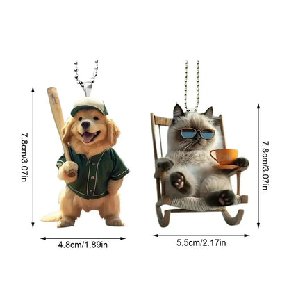 2D Acrylic Car Pendant - Rearview Mirror Hanging Ornament Dog/Cat