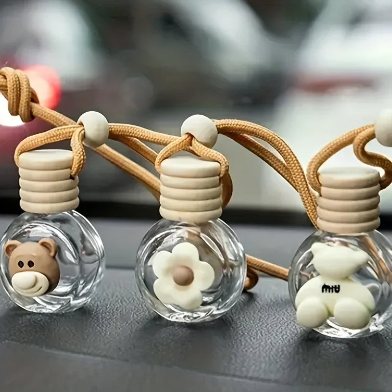 Cartoon Car Aromatherapy Glass Bottle - Mirror Pendant Dashboard Ornament