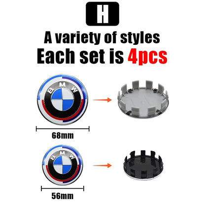 BMW Wheel Center Caps 4PCS - 68mm/56mm Hub Caps for Performance Models