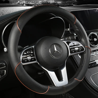 Premium Leather Steering Wheel Cover - Universal 14.5-15 Inch Diamond Pattern