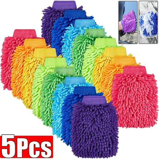 Premium Chenille Car Wash Gloves - Ultra-Soft Coral Fleece Microfiber Mitt for Scratch-Free Auto Detailing
