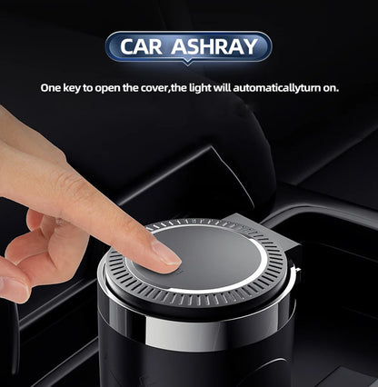 Car Cigarette Ashtray Cup with LED Light & Lid - Black Portable