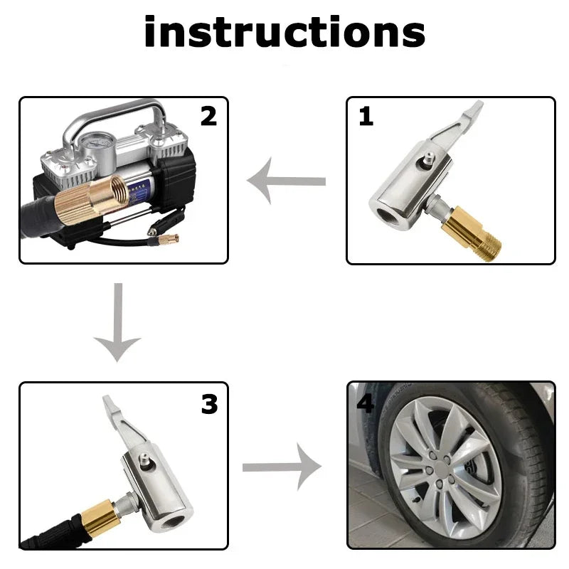 Portable Car Tire Pump Connector - Fast Inflator Chuck with American Threaded Nozzle